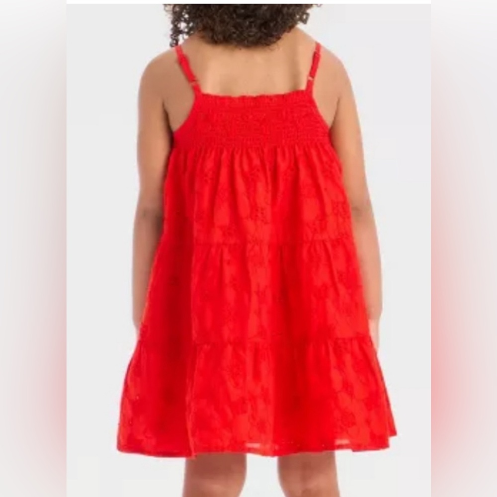 Cat & Jack Americana Bright Red Eyelet Ruffled Dress